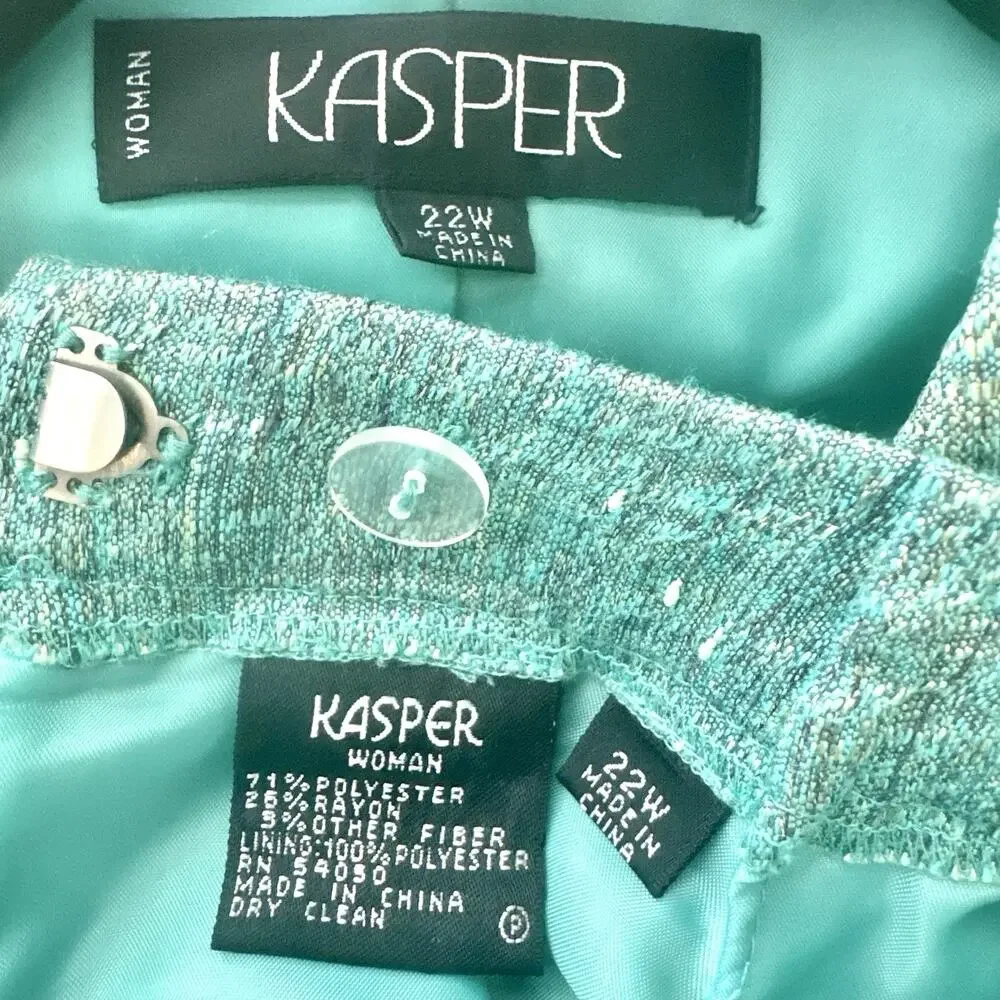 Kasper Woman 22W Green Skirt Suit Blazer Gold Buttons Plus Size Career 2 Piece